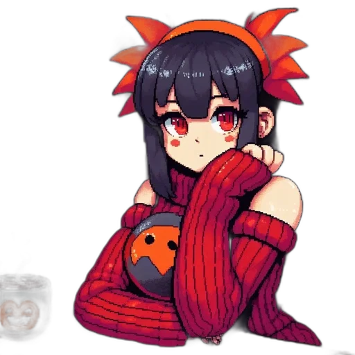 creature, mask, pixel art, anime, concept art, cartoon, red, dark transparent PNG cut-out