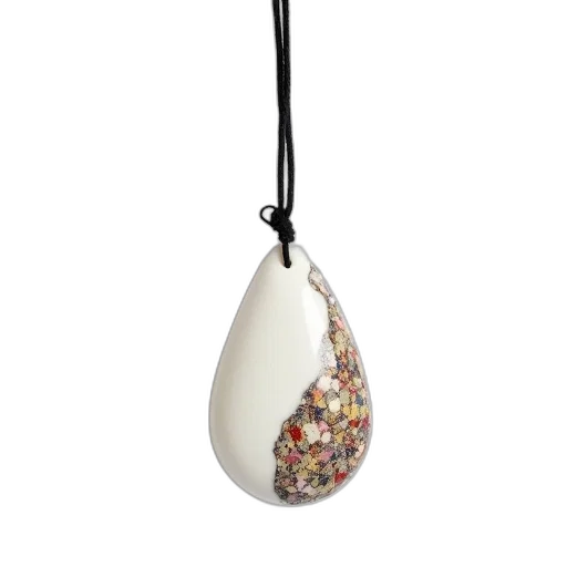 jewelry, 3d render, white, pendant, black, cord, displayed, against transparent PNG cut-out