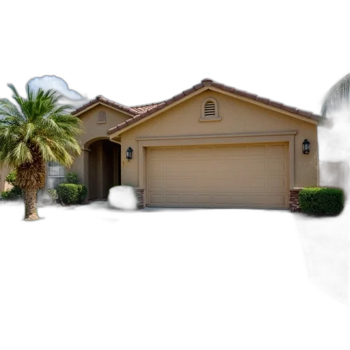 building, 3d render, photorealistic, suburban, house, beige, garage, door transparent PNG cut-out