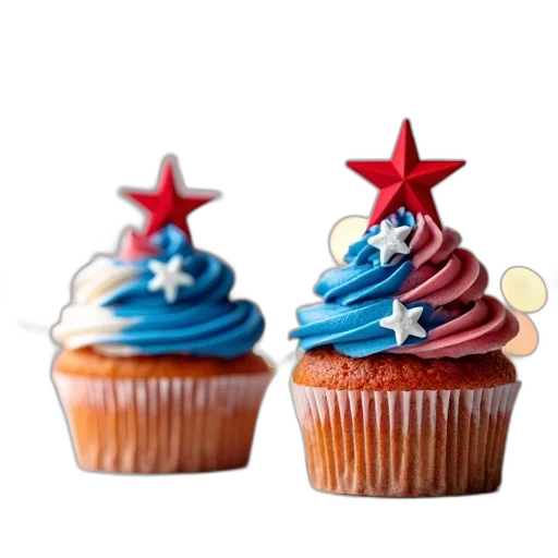 food, crown, 3d render, photorealistic, two, cupcakes, red, white transparent PNG cut-out