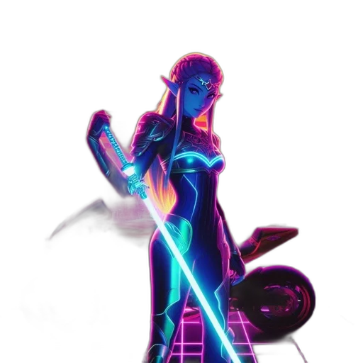 staff, dress, robot, weapon, cyberpunk, concept art, vaporwave, fantasy art transparent PNG cut-out