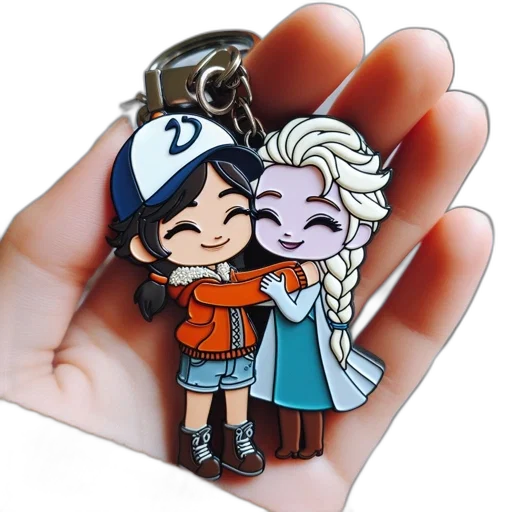 jewelry, anime, hand, displays, keychain, two, animated, characters transparent PNG cut-out