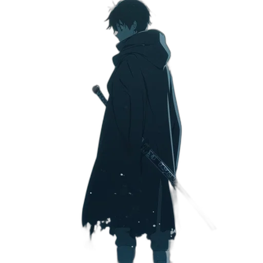 sword, staff, weapon, jacket, concept art, fantasy art, pixel art, anime transparent PNG cut-out