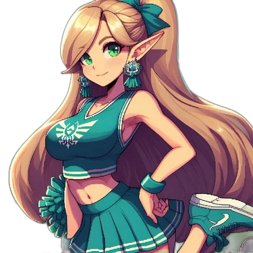 dress, staff, anime, pixel art, fantasy art, cartoon, green, monochrome transparent PNG cut-out