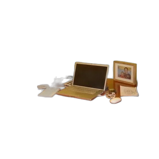 furniture, jewelry, wooden, desk, laptop, computer, monitor, keyboard transparent PNG cut-out