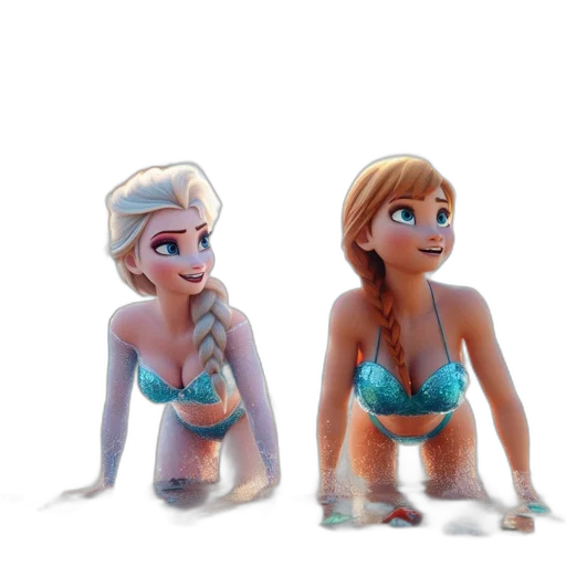 3d render, concept art, cartoon, fantasy art, underwater, snow, beach, two transparent PNG cut-out