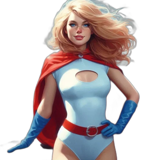 comic book art, concept art, fantasy art, cartoon, female, superhero, white, bodysuit transparent PNG cut-out
