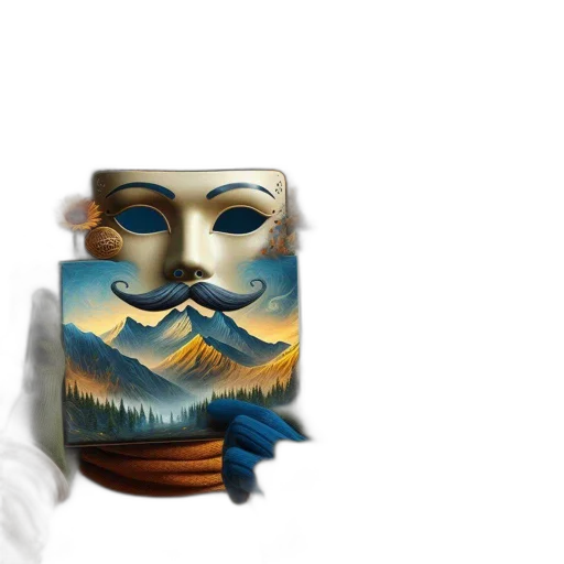 mask, bottle, face, crown, fantasy art, concept art, vaporwave, oil painting transparent PNG cut-out