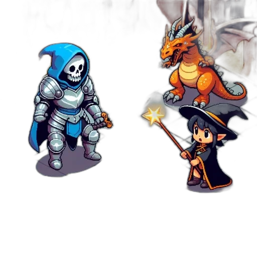 pixel art, concept art, fantasy art, comic book art, fire, monochrome, dark, blue transparent PNG cut-out