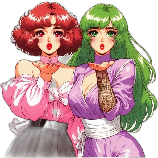 vaporwave, anime, pixel art, concept art, green, pastel, two, animated transparent PNG cut-out