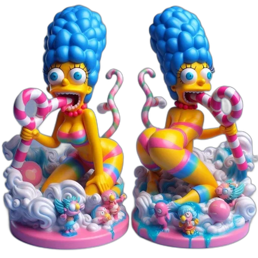 3d render, concept art, underwater, outer space, two, cartoonish, marge, simpson transparent PNG cut-out