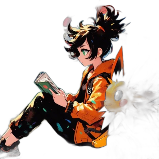 dragon, weapon, staff, jacket, concept art, anime, pixel art, fantasy art transparent PNG cut-out