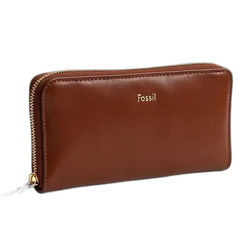 brown, leather, wallet, gold, zipper, pull, open, showing transparent PNG cut-out