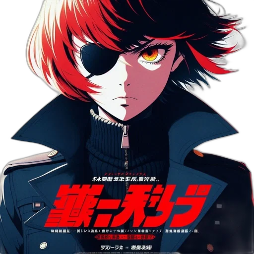 jacket, anime, cyberpunk, concept art, comic book art, red, poster, female transparent PNG cut-out