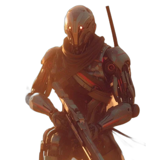 robot, weapon, staff, sword, concept art, cyberpunk, 3d render, fantasy art transparent PNG cut-out