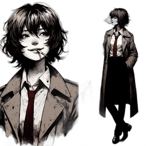 jacket, face, creature, mask, concept art, comic book art, watercolor, anime transparent PNG cut-out