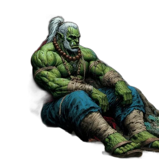 comic book art, concept art, fantasy art, muscular, green-skinned, figure, relaxed, pose transparent PNG cut-out