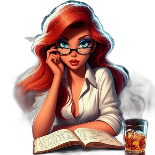 comic book art, fantasy art, cartoon, photorealistic, fire, woman, red, hair transparent PNG cut-out