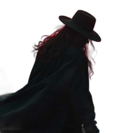 hat, jacket, hair, staff transparent PNG cut-out