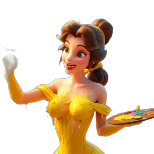 dress, staff, 3d render, concept art, fantasy art, cartoon, golden, belle transparent PNG cut-out