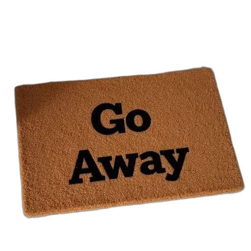 jacket, brown, doormat, words, away, written, black, letters transparent PNG cut-out