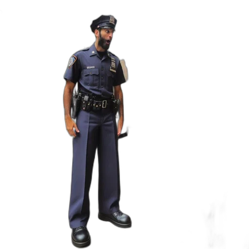 staff, 3d render, concept art, photorealistic, tall, police, officer, stands transparent PNG cut-out