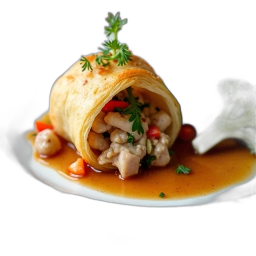 food, photorealistic, 3d render, gourmet, dish, featuring, pastry, filled transparent PNG cut-out