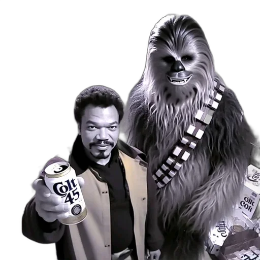 concept art, man, mustache, holding, colt, can, chewbacca, figure transparent PNG cut-out