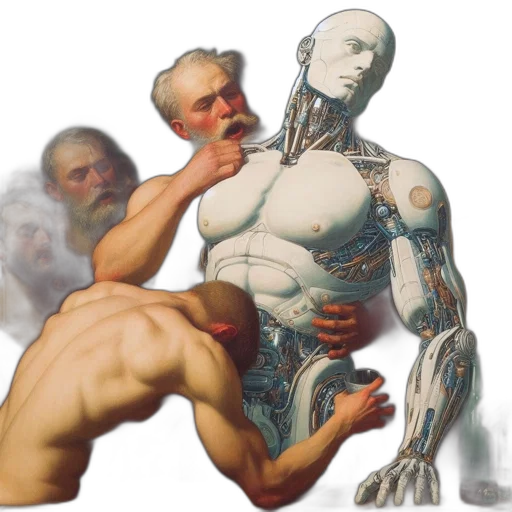 robot, concept art, vaporwave, cyberpunk, photorealistic, fire, forest, underwater transparent PNG cut-out