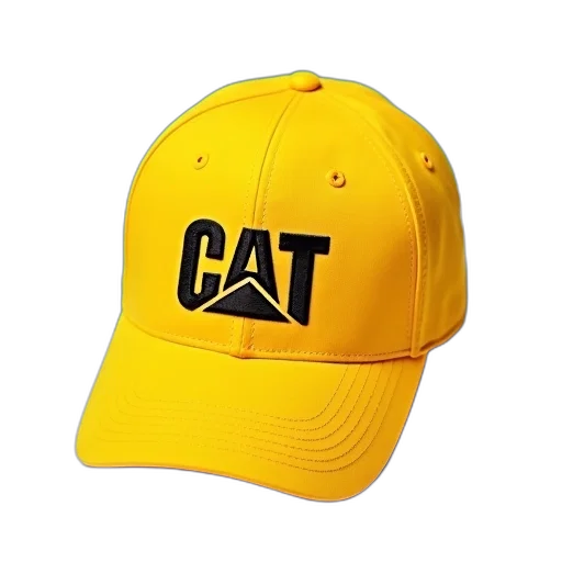 hat, yellow, baseball, cap, word, cat, embroidered, black transparent PNG cut-out