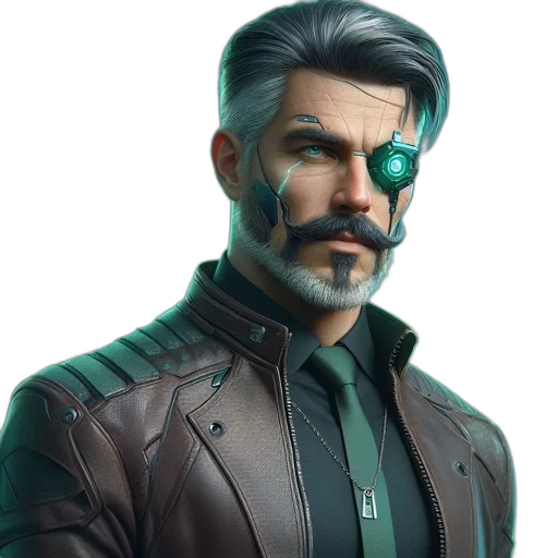 jacket, face, mask, cyberpunk, concept art, comic book art, 3d render, detailed transparent PNG cut-out