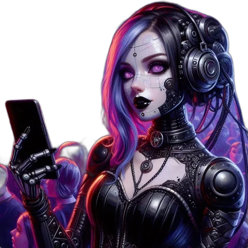 robot, face, staff, cyberpunk, fantasy art, concept art, comic book art, dark transparent PNG cut-out