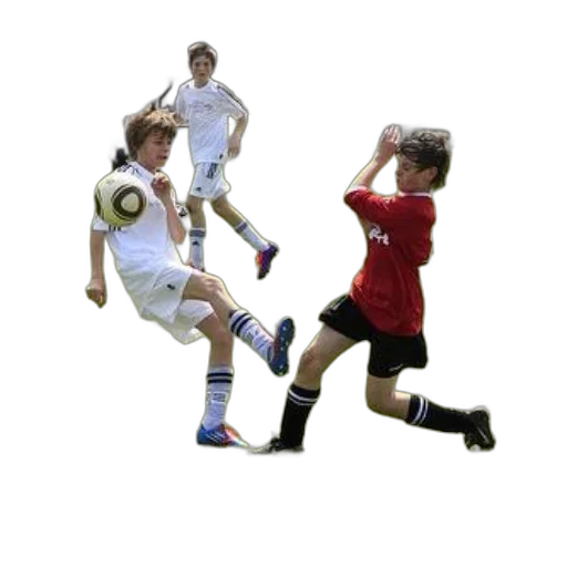 photorealistic, 3d render, young, boy, red, shirt, kicking, soccer transparent PNG cut-out