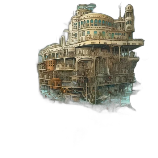 building, robot, weapon, concept art, fantasy art, watercolor, pixel art, underwater transparent PNG cut-out