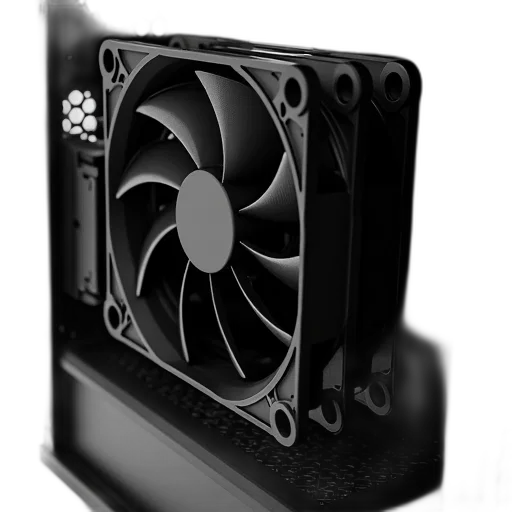 3d render, concept art, photorealistic, close-up, view, computer, fan, black transparent PNG cut-out