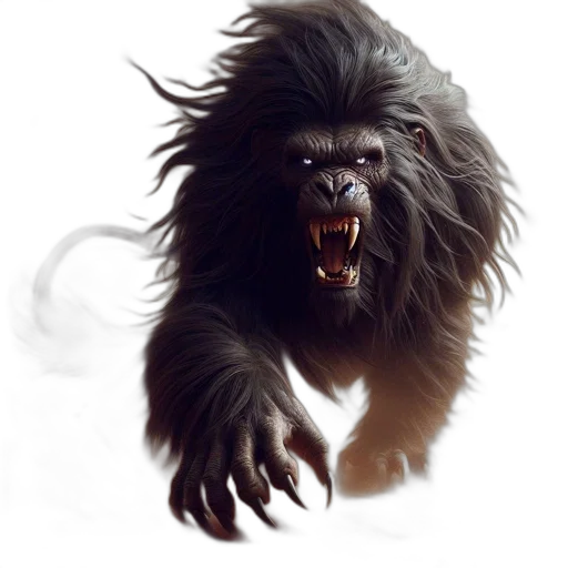 creature, animal, hair, staff, concept art, photorealistic, fantasy art, 3d render transparent PNG cut-out