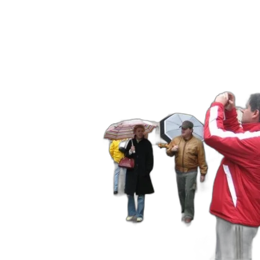 umbrella, jacket, staff, 3d render, concept art, photorealistic, rain, city street transparent PNG cut-out