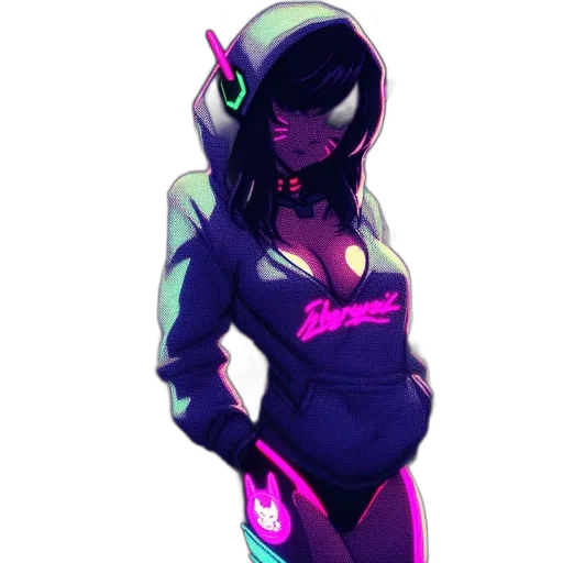jacket, robot, staff, dress, cyberpunk, concept art, pixel art, vaporwave transparent PNG cut-out
