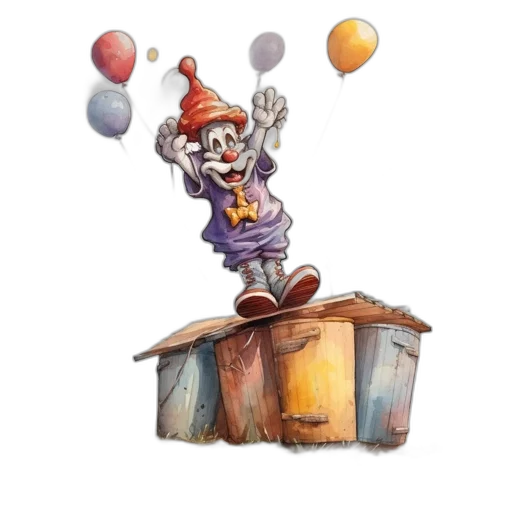 staff, hat, concept art, 3d render, watercolor, exuberant, clown, multi-colored transparent PNG cut-out
