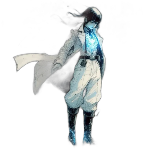 staff, jacket, sword, mask, concept art, watercolor, fantasy art, comic book art transparent PNG cut-out
