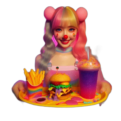 food, creature, face, crown, vaporwave, 3d render, concept art, photorealistic transparent PNG cut-out