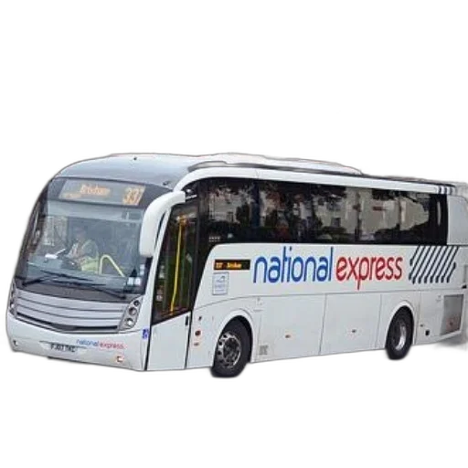 3d render, photorealistic, white, national, express, bus, parked, front transparent PNG cut-out