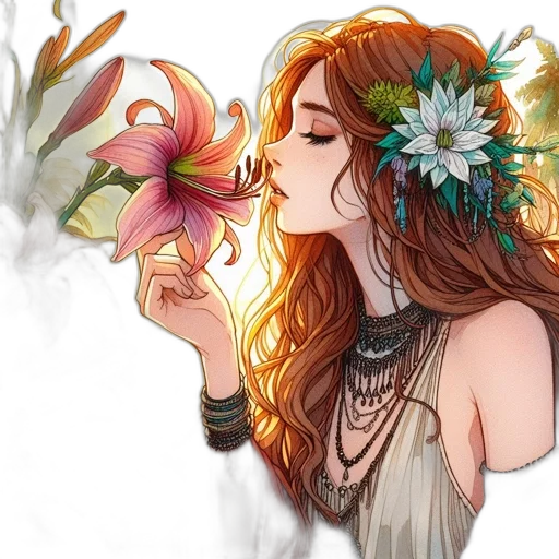 flower, fantasy art, watercolor, photorealistic, concept art, fire, earth tones, golden transparent PNG cut-out