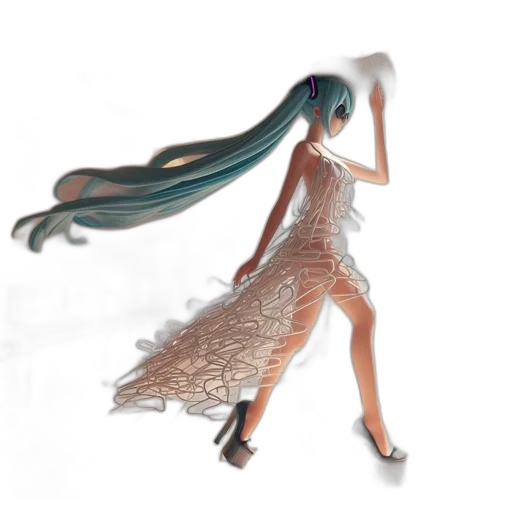 dress, hair, creature, weapon, 3d render, concept art, fantasy art, vaporwave transparent PNG cut-out
