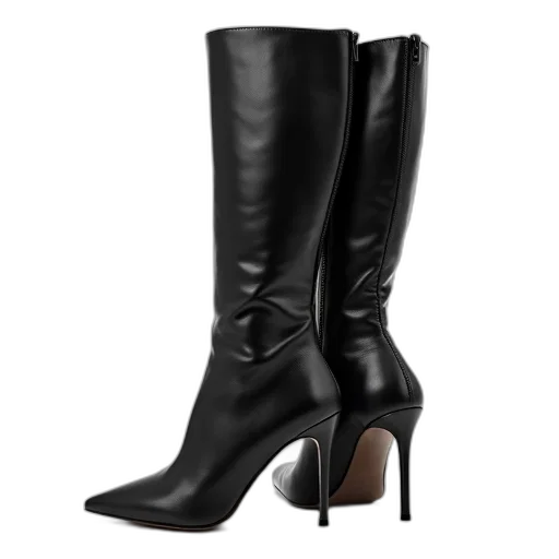 shoes, pair, black, high-heeled, boots, glossy, finish, pointed transparent PNG cut-out