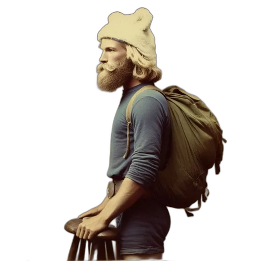 hat, jacket, staff, face, concept art, pixel art, 3d render, fantasy art transparent PNG cut-out