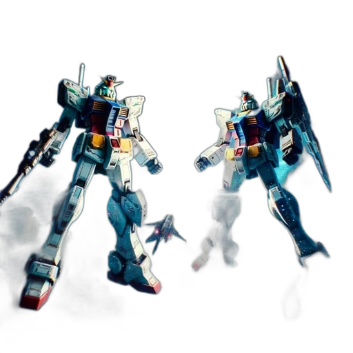 robot, weapon, concept art, 3d render, pixel art, anime, outer space, blue transparent PNG cut-out