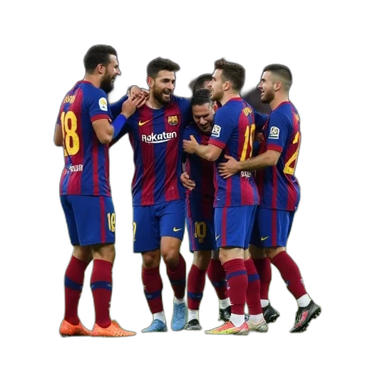 barcelona, players, celebrating, goal, during, uefa, qualifying, match transparent PNG cut-out