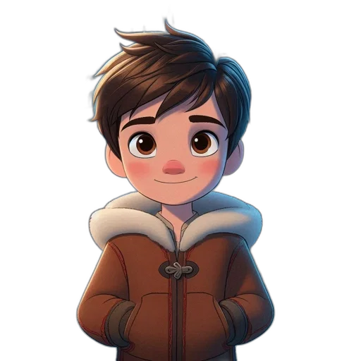 jacket, face, cartoon, concept art, 3d render, watercolor, snow, blue transparent PNG cut-out