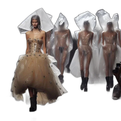 dress, concept art, 3d render, earth tones, model, wears, voluminous, gown transparent PNG cut-out